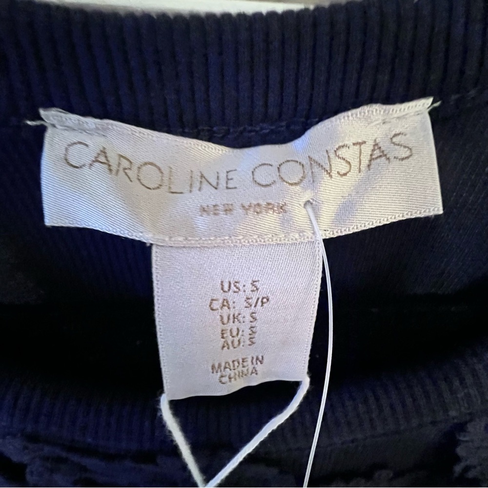 Caroline Constas Beautiful & Elegant Navy Blue Lace-Embellished Top Sz. S - Picture 6 of 14